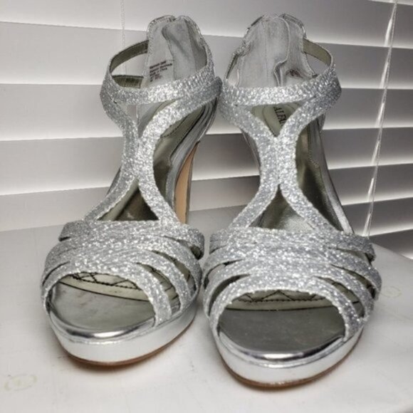 Alfani TACY Silver Open Toe Slip-On Zip Heels - Picture 5 of 13